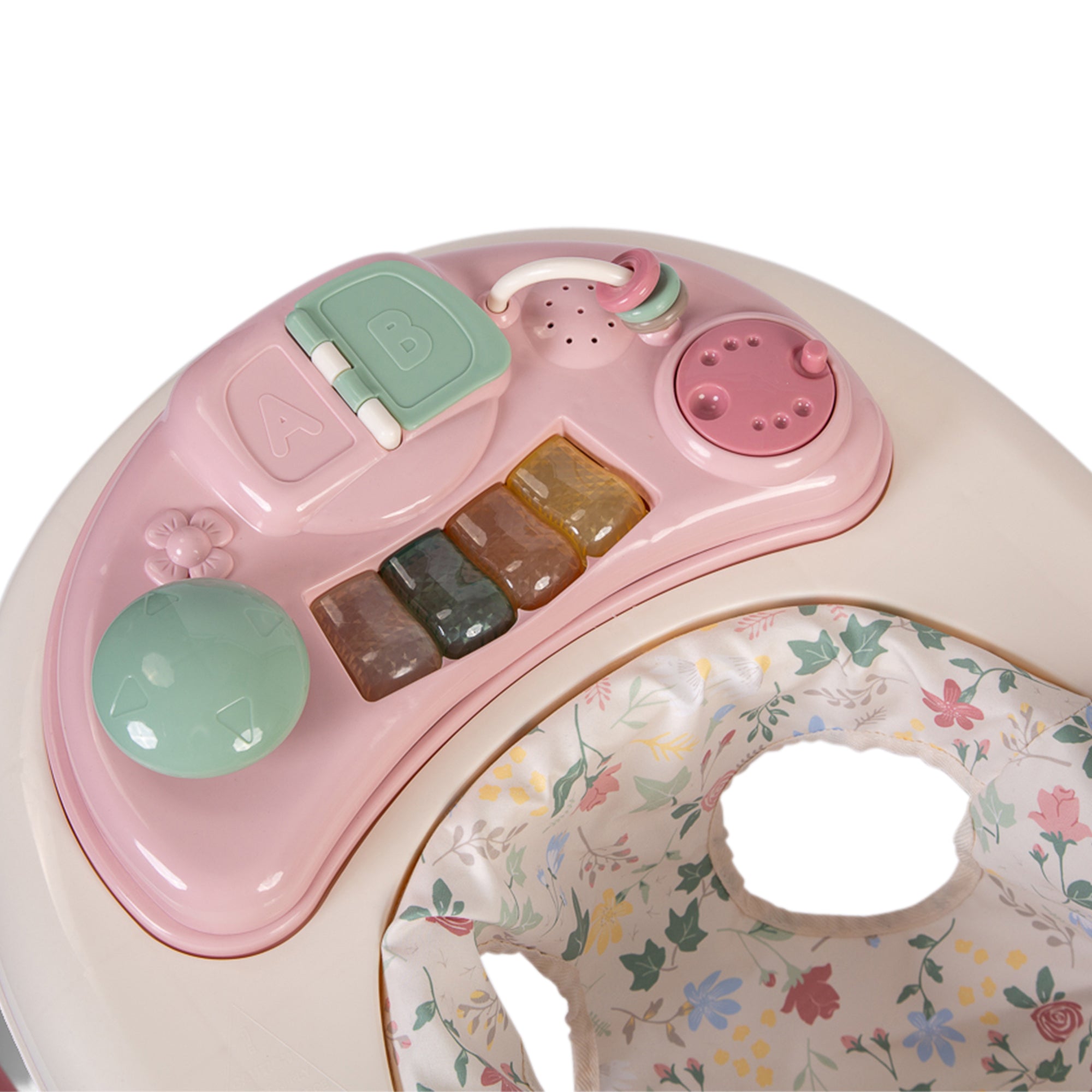 Children's toy piano with floral design on a white background
