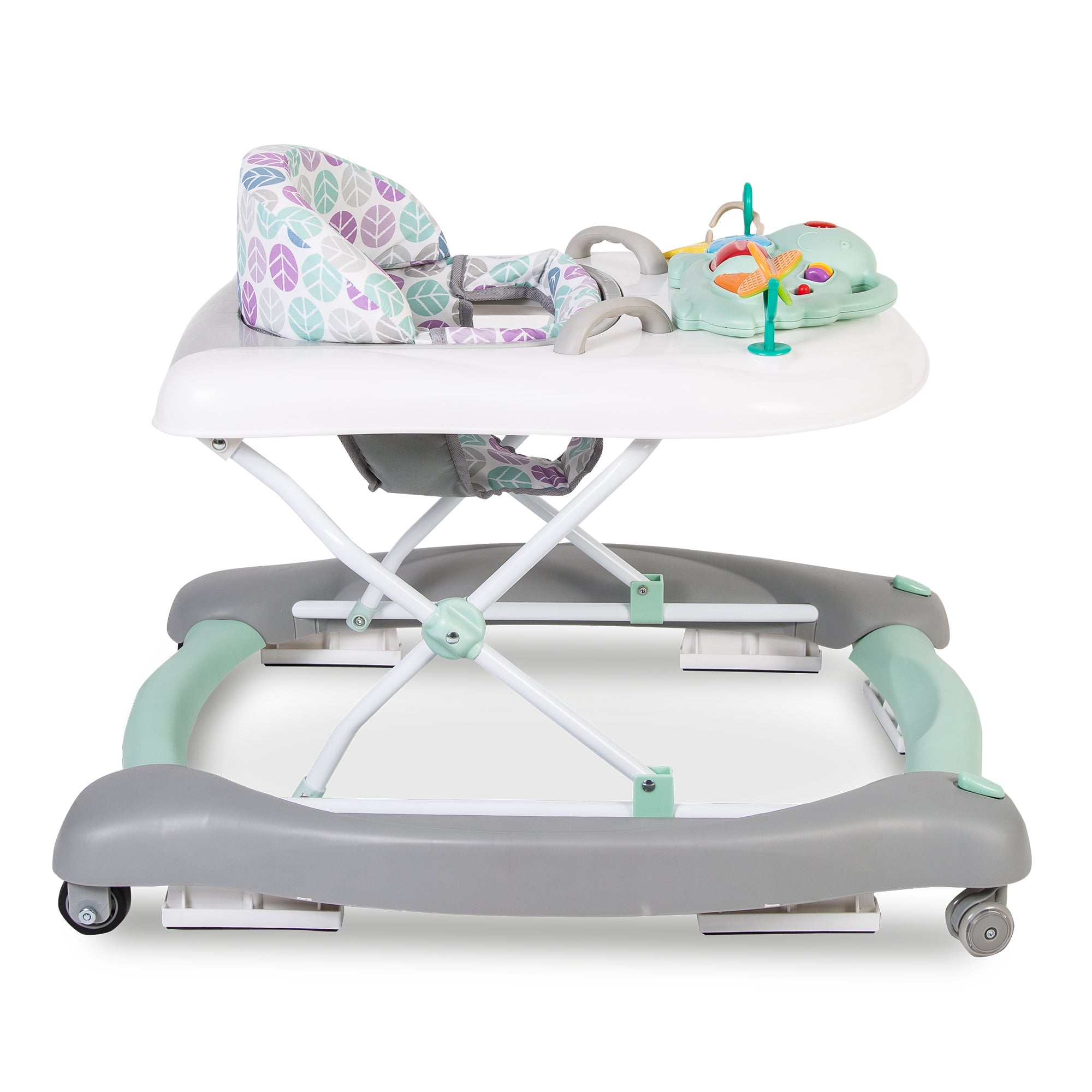 Baby walker with seat and toy on a white background