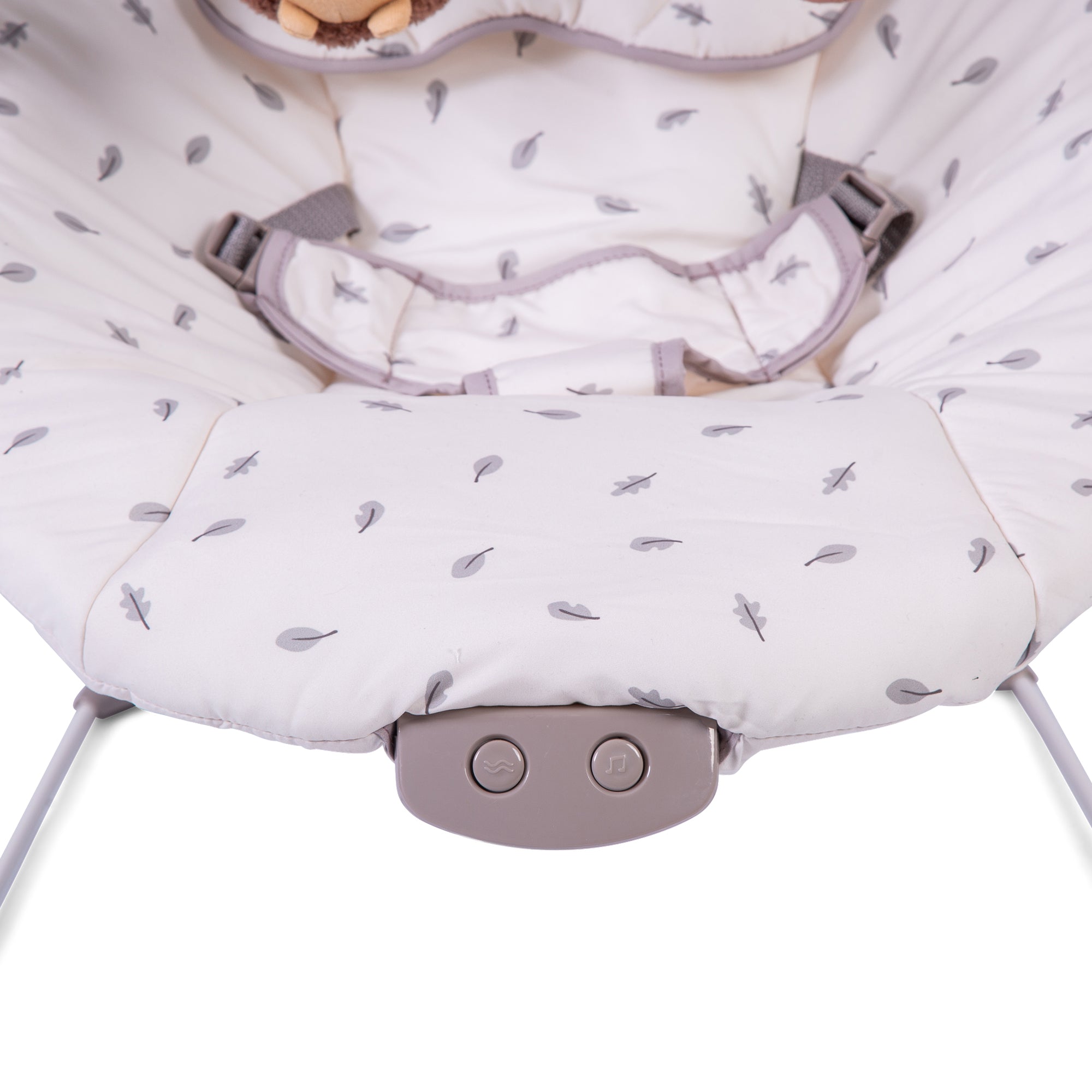 Baby bouncer with leaf pattern on a white background