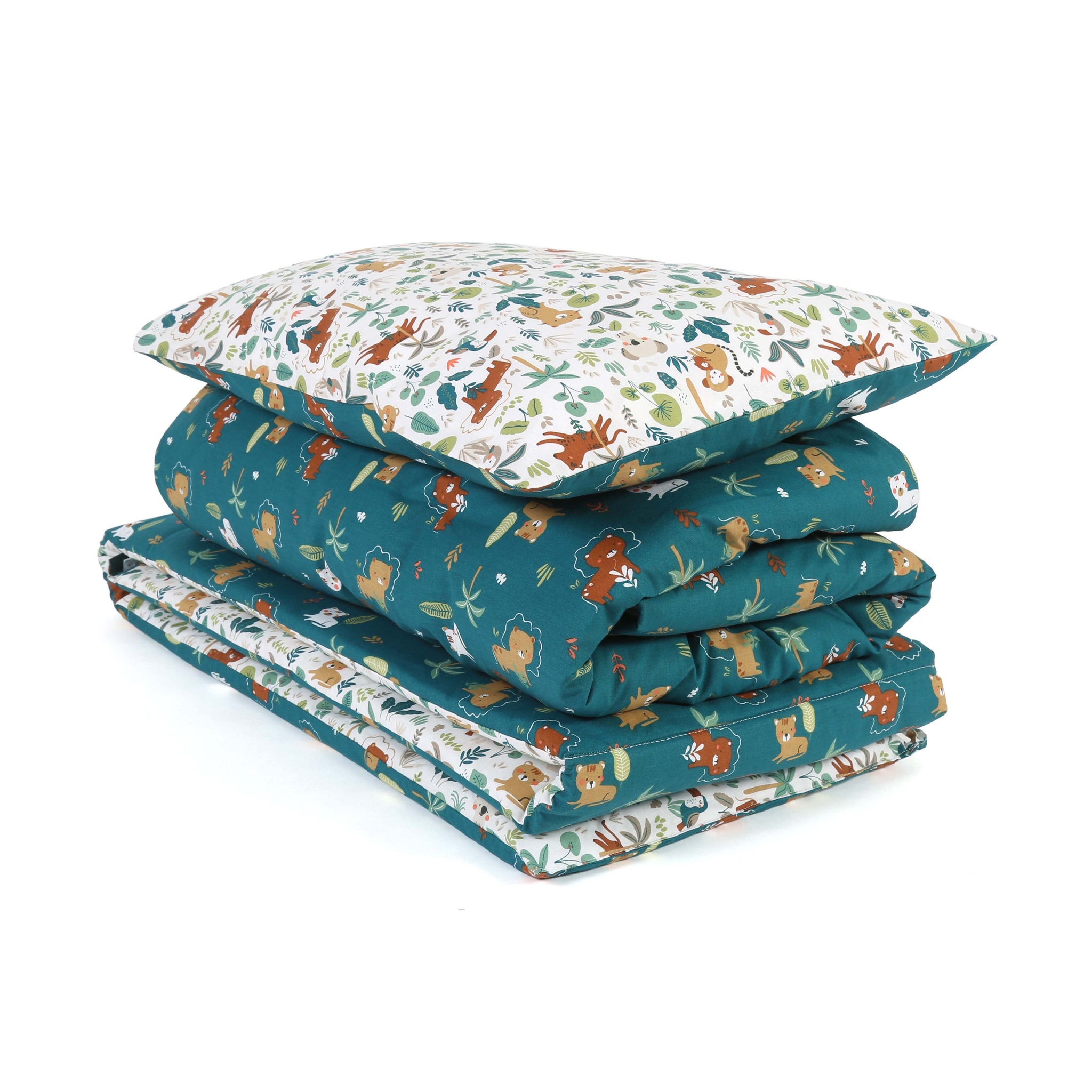 FORREST 3 Piece Reversible Cot Bed Set – Organic Cotton Baby Bedding - Jungle