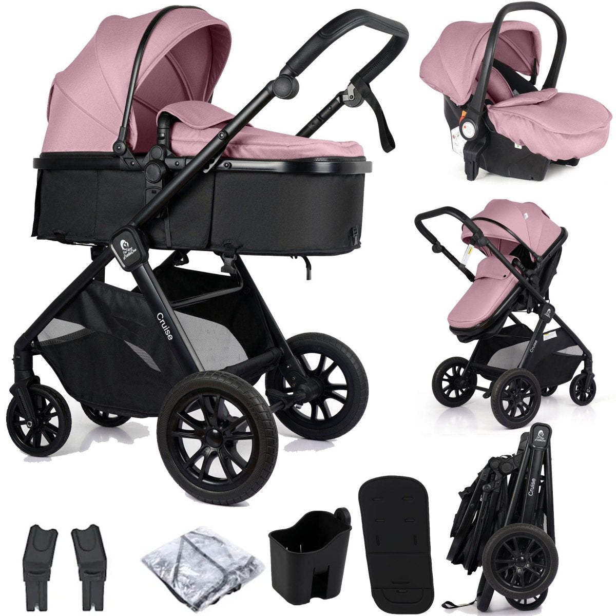 For Your Little One Cruise 3 In 1 Travel System With i-Size Car Seat - Blush Rose (Free Cupholder And Seat Liner Included!)-0