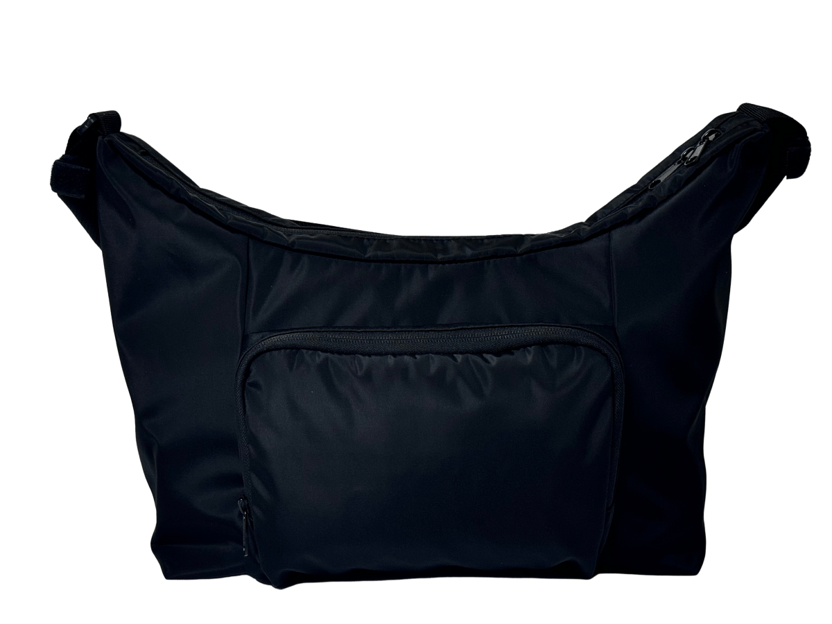 Black shoulder bag on a transparent background