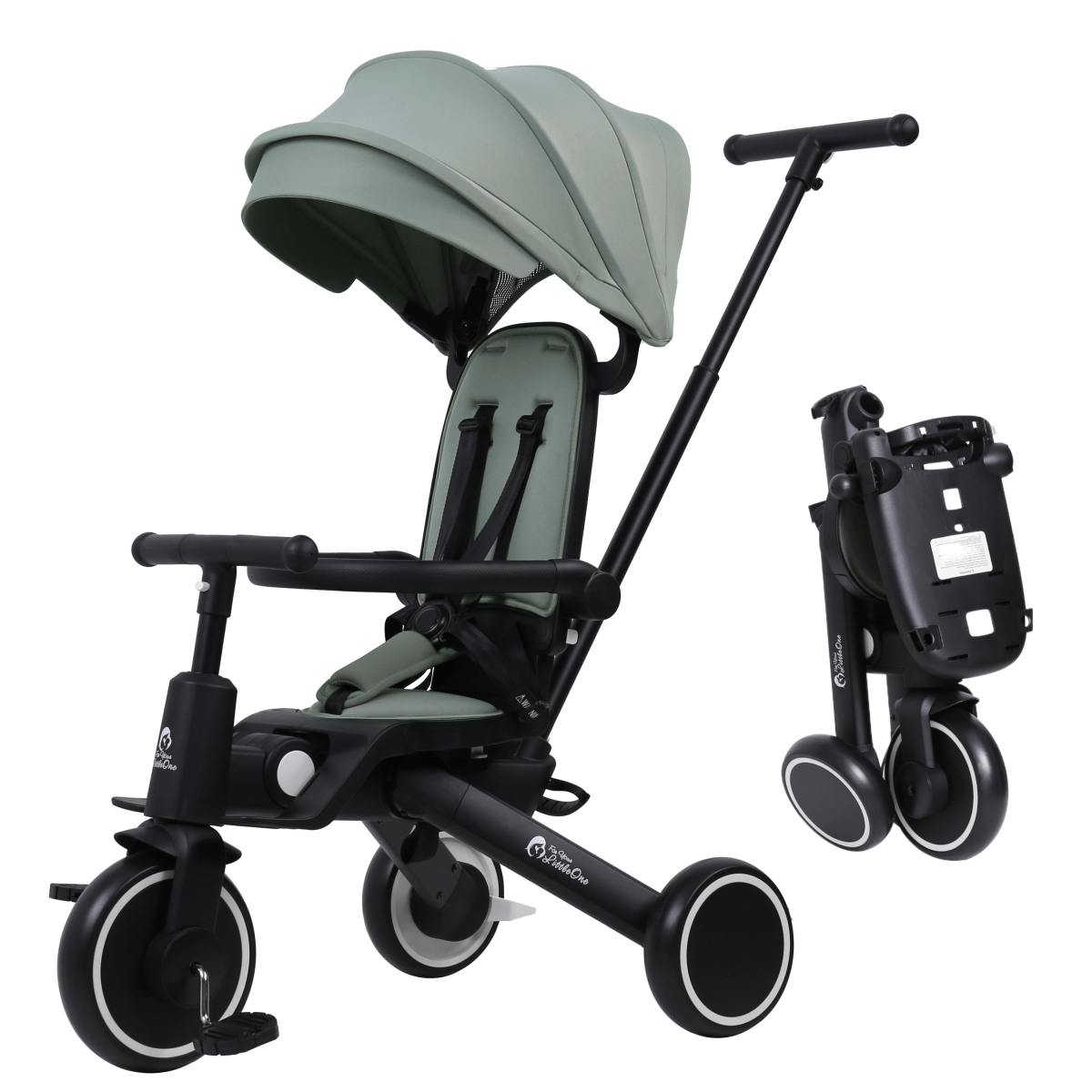 Baby stroller with a cup holder attachment on a white background