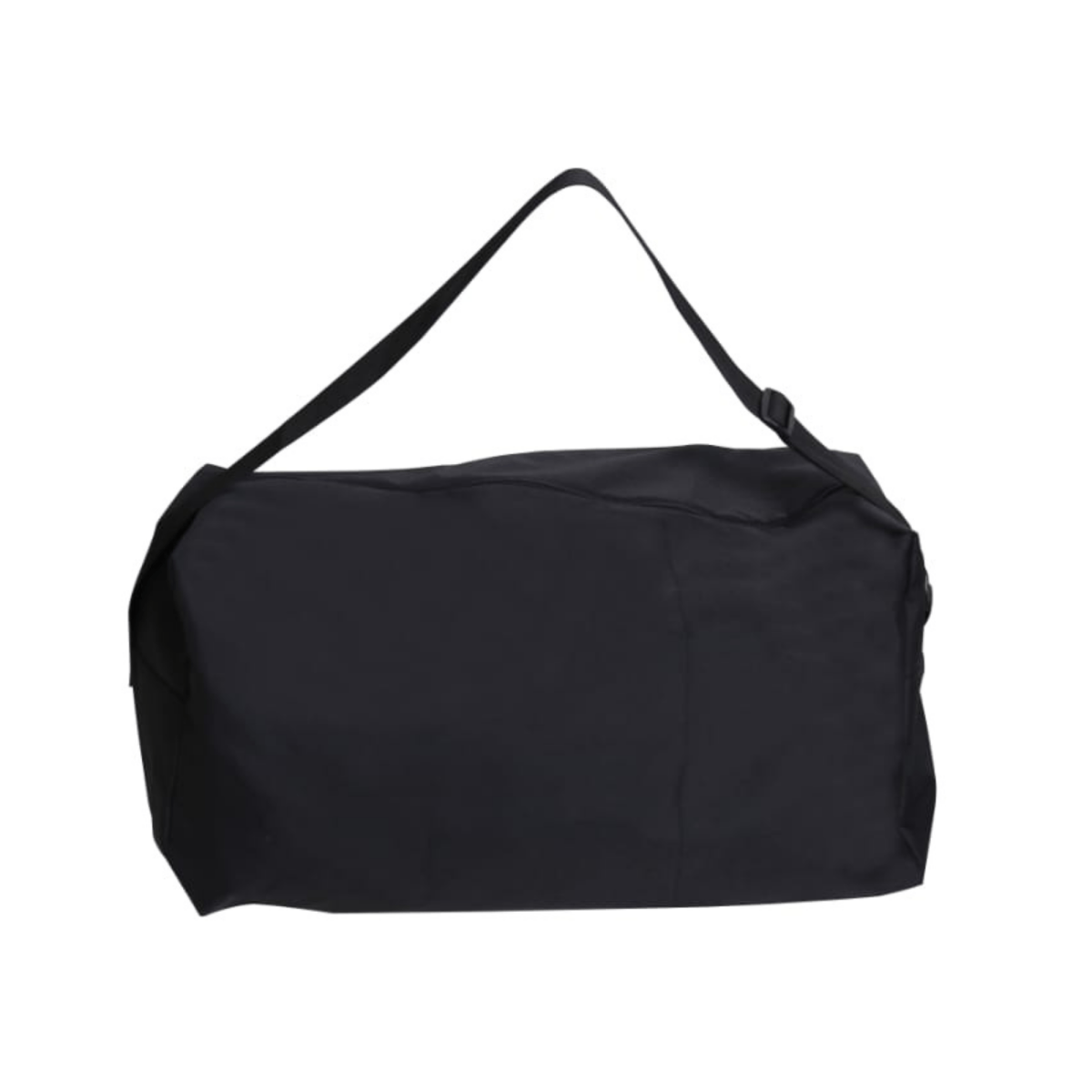 Black duffel bag on a white background