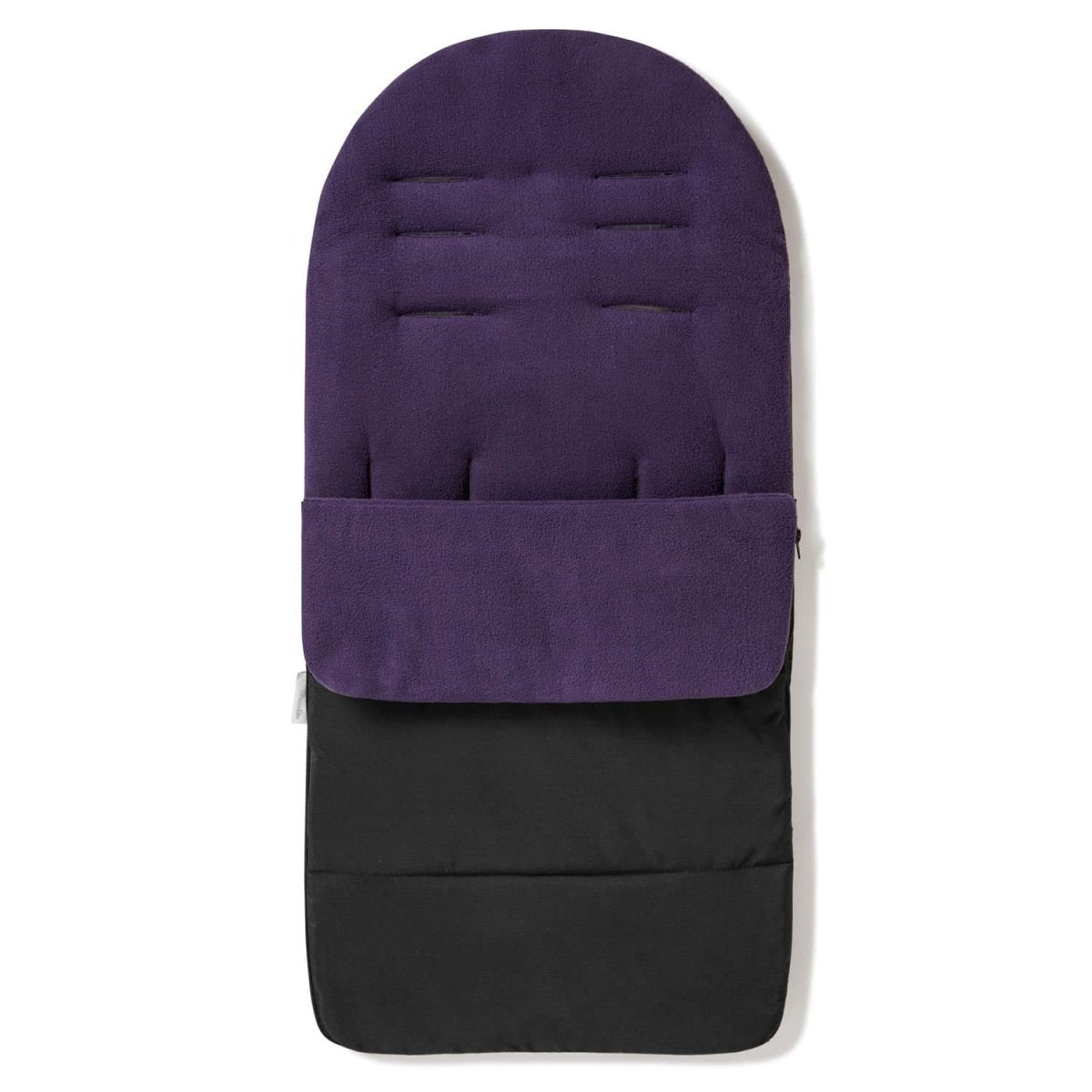 Purple and black footmuff on a white background