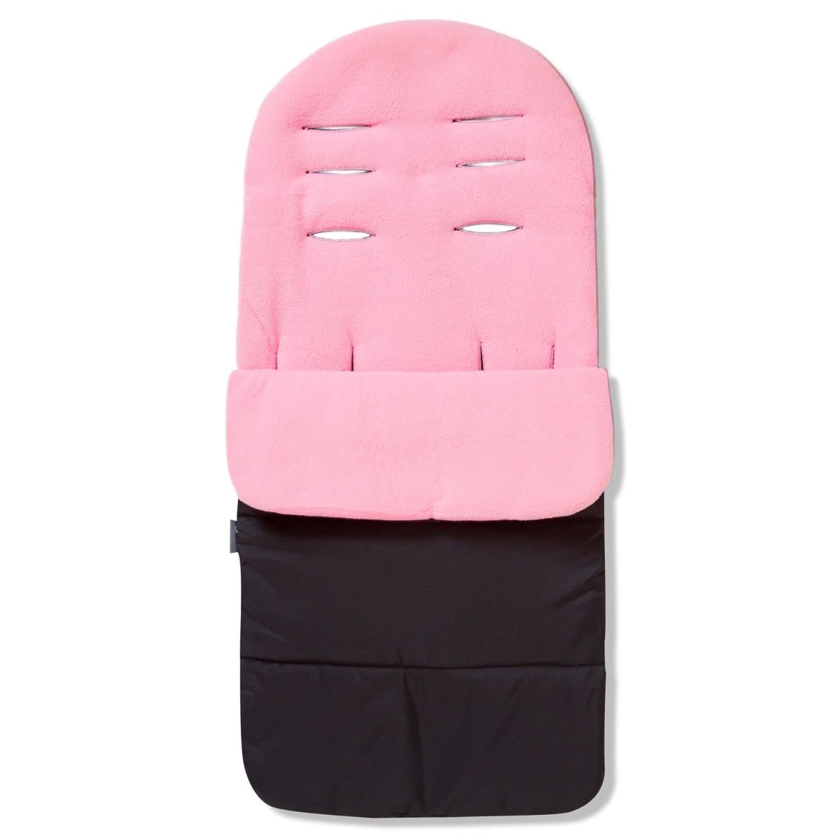 Pink and black baby stroller seat cover on a white background