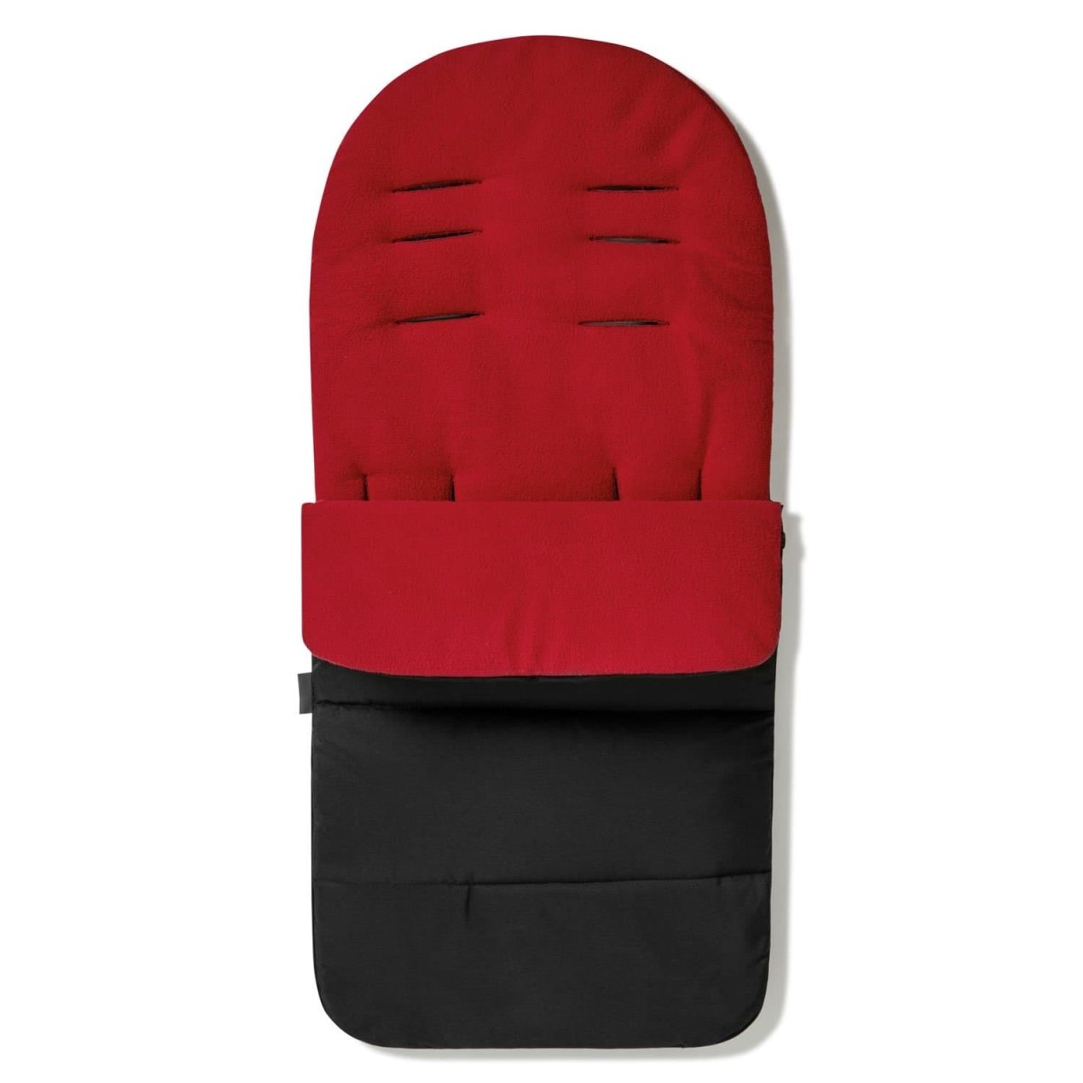 Red and black footmuff on a white background