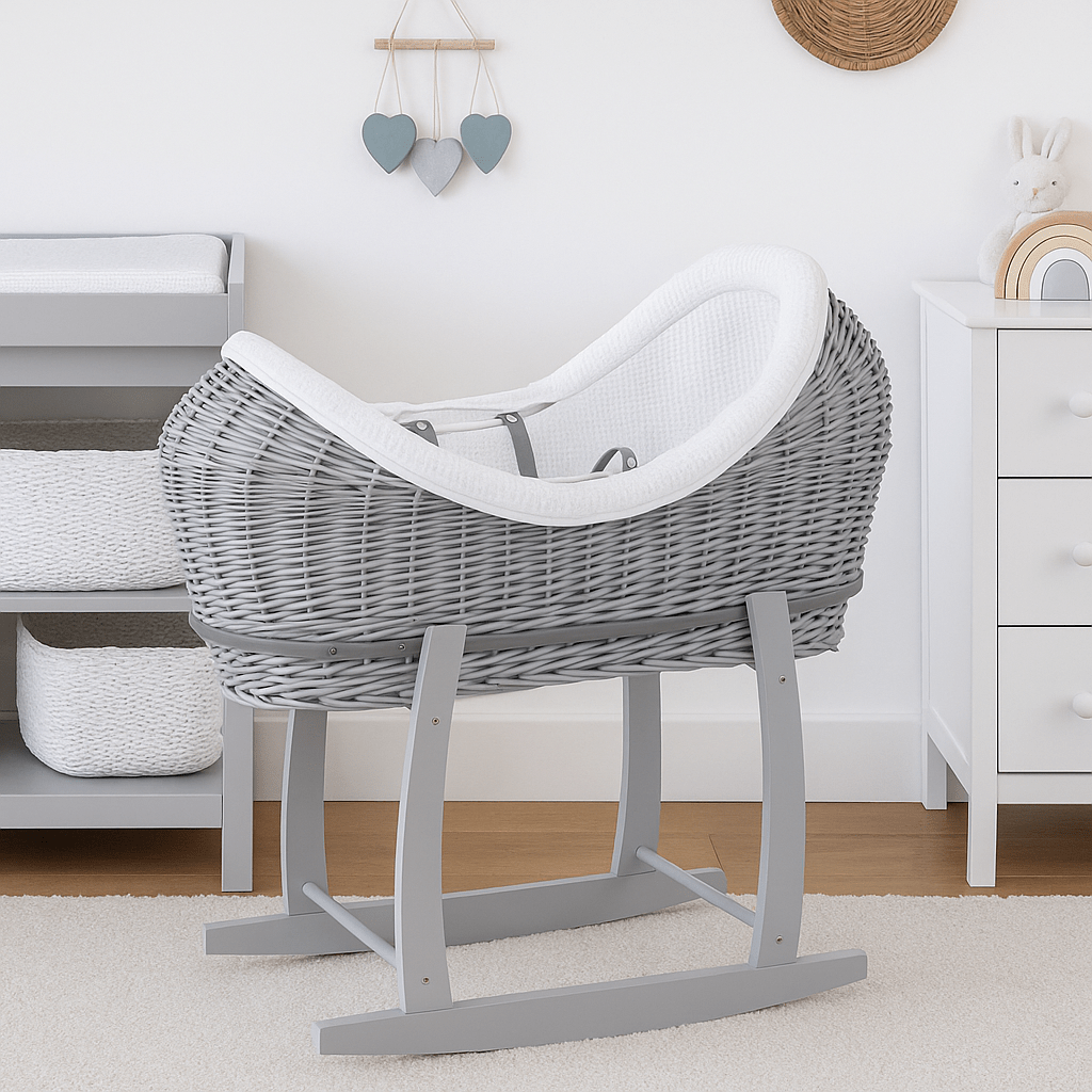 Wicker Deluxe Pod Baby Moses Basket With Stand-15